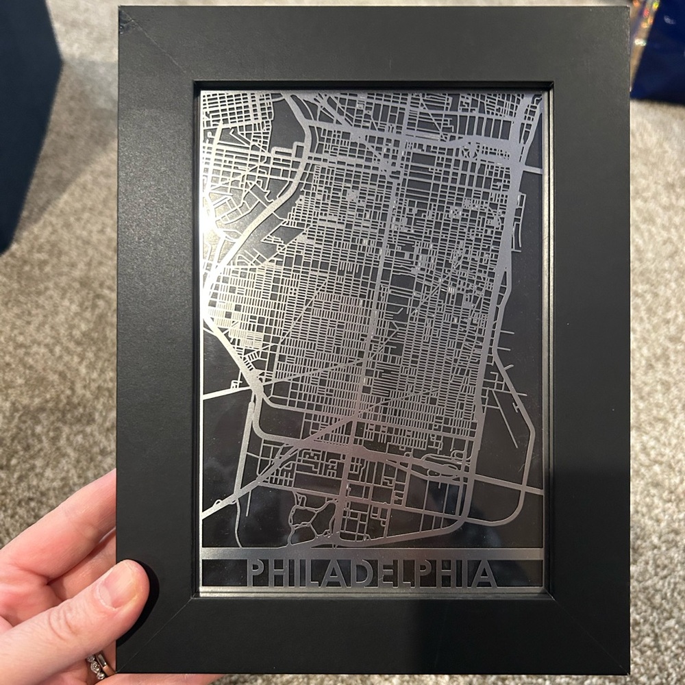 Philadelphia Map Art in Black Frame